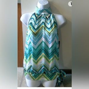 (NWT)Byline Ladies Size Medium Aqua Designed High Neck Tank Top Retails @$ 42